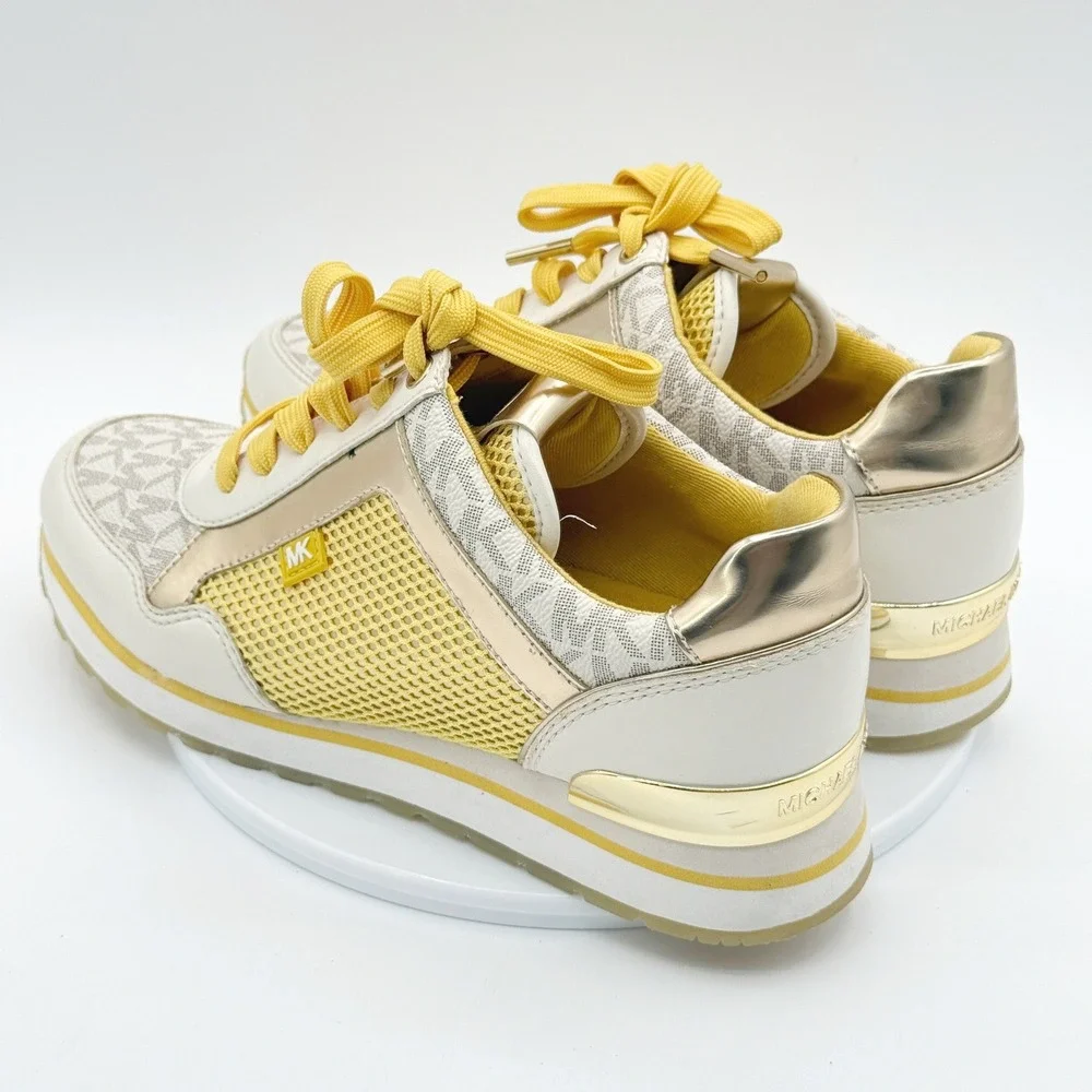 Michael Kors Georgie Trainer Sneakers Size 6.5 Womens Yellow White Gold‎ SG19B